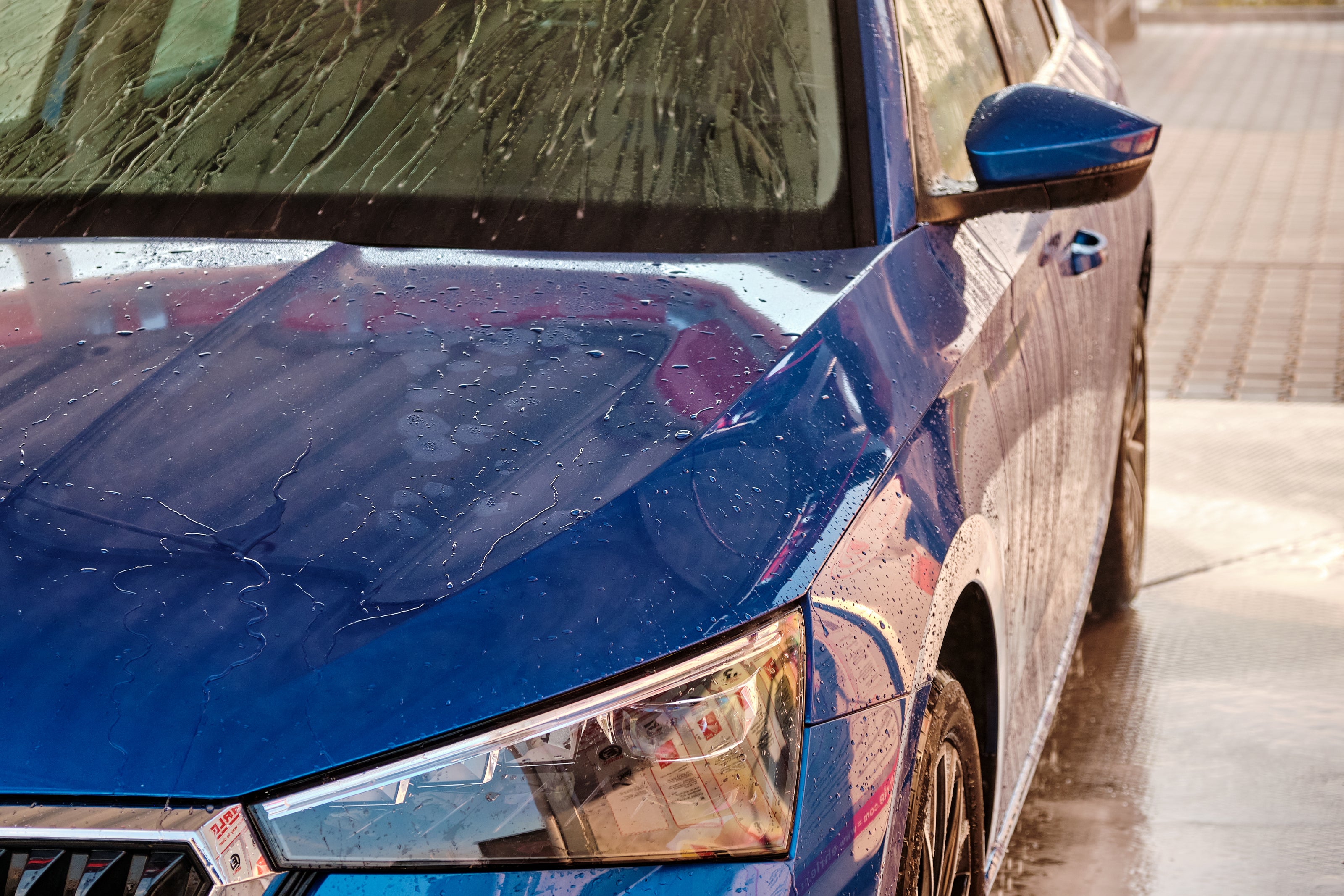 Car surface with visible water stains